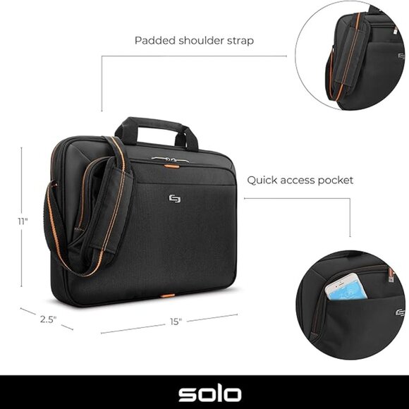 SOLO Slim Brief Laptop/Notebook Shoulder Bag Briefcase - Picture 5 of 15